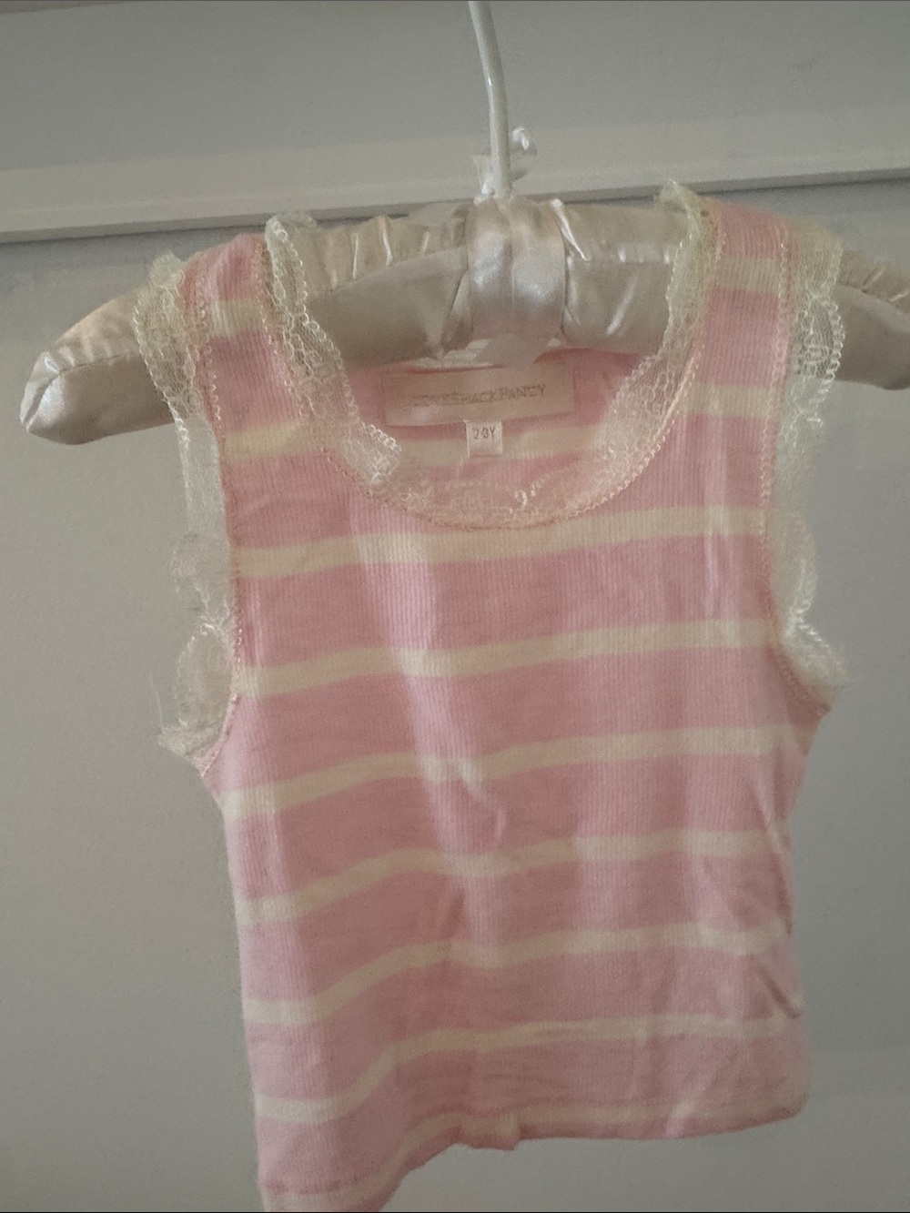 Love shack fancy Pink & Cream Striped Lace-Trim Tank Top - 2t